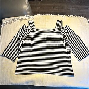 Chicos Striped Cold-Shoulder Boatneck Top in Black and White Chicos size 1